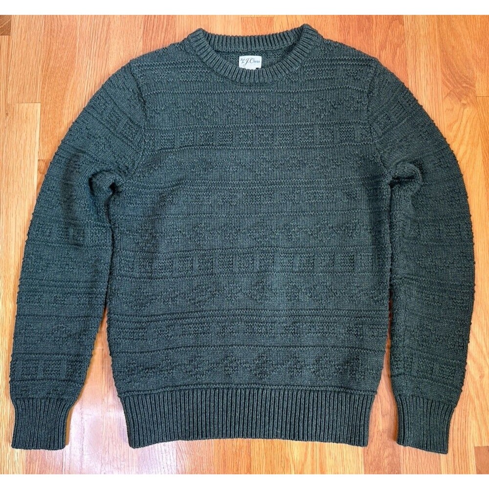 J Crew Men S Hand Knit Cotton  Sweater Men Fisherman Old Money Olive